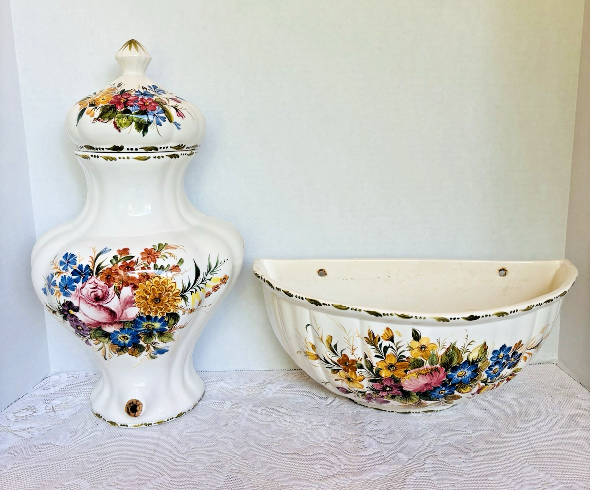 Antonio Zen Nove Italy Majolica Lavabo Wall Fountain Basin Set