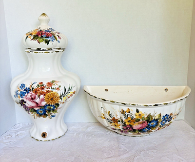 Antonio Zen Nove Italy Majolica Lavabo Wall Fountain Basin Set