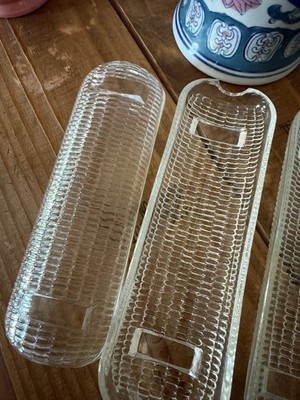 Set 4 Vintage Rayware Clear Pressed Glass Corn on the Cob Dish Holders 8 5/8''