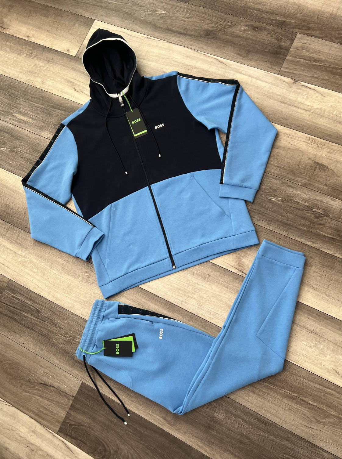 HUGO BOSS Blue and Black Men's 2 Piece Tracksuit Set Hoodie XL + Pants Medium