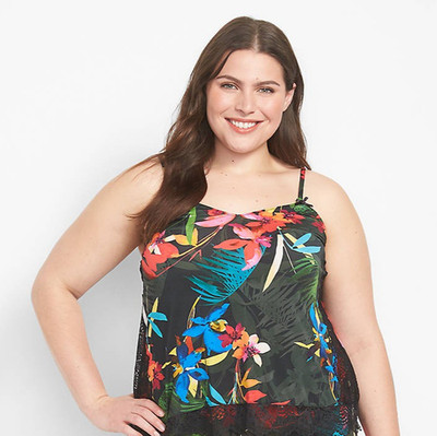 Cacique Lane Bryant Pajama Top 18 20 Floral Lace Trim Cami