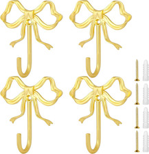 Large Golden Bow Wall Hook - 4PCS Heavy Duty All-Metal Coat  Bag Hooks with Scr