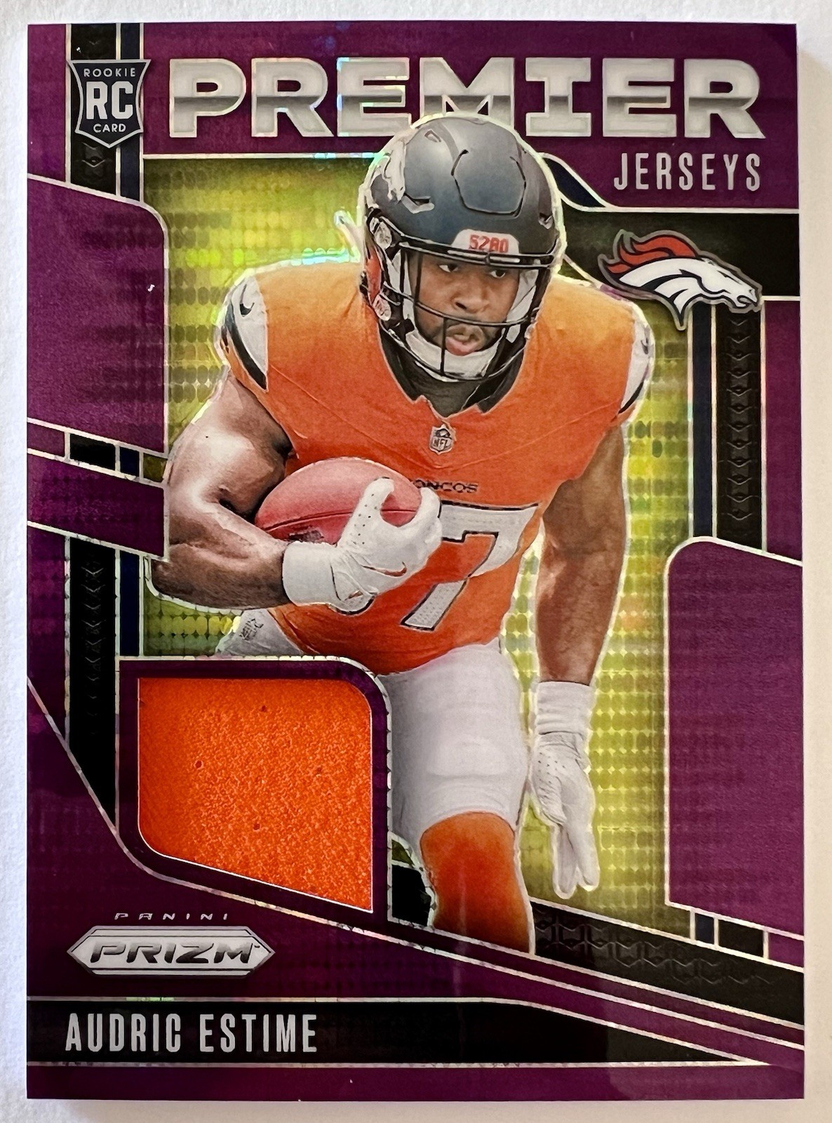 2024 Panini Prizm AUDRIC ESTIME Premier Jerseys Purple Pulsar Prizm RC Broncos