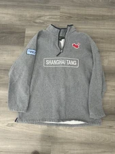Shanghai Tang Men's Grey Sweater 1/4 Zip Pullover Men’s XL Patches