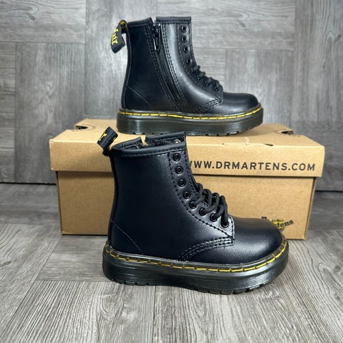 Dr. Martens 1460 Boots Kids 7 Toddler Black Leather Combat Side Zip NEW