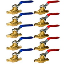 "10-Pack 1/2"" PEX Brass Ball Valves, Full Port, Hot  Cold, Lead-Free"