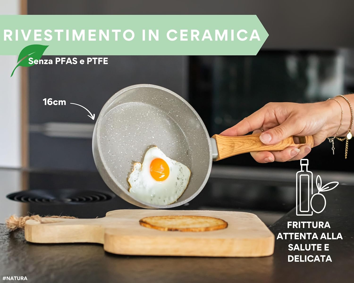 DIVORY Padella 16cm nessuna Induzione - Padella universale piccola con rivestimento antiaderente per tutti i tipi di fornelli - Manici sicuri