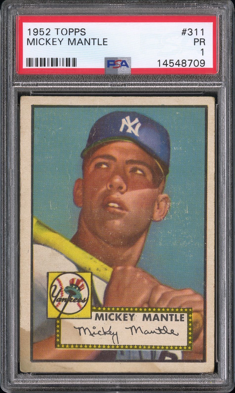 1952 TOPPS #311 MICKEY MANTLE PSA 1 New York Yankees NEW PSA LABEL