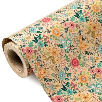 WRAPAHOLIC Kraft Floral Wrapping Paper 17 inch x 9.8 feet, Colorful