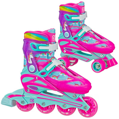 Roller Derby 2 in 1 Inline + Quad Combo, Unicorn Themed Youth size adj. 12-2 NIB
