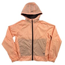 Under Armour Windbreaker Jacket Women s M Peach Corral Full Zip Lightweight Hood