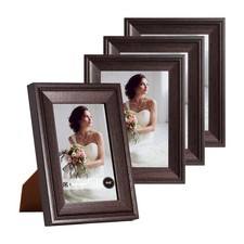 4x6 Picture Frame Set of 4, Dark Brown Rustic Photo Frame w/ Real Glass