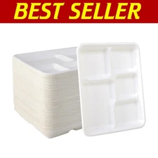 Durable 500 Count 5 Compartment Disposable Plates - Microwave Safe & Compostable