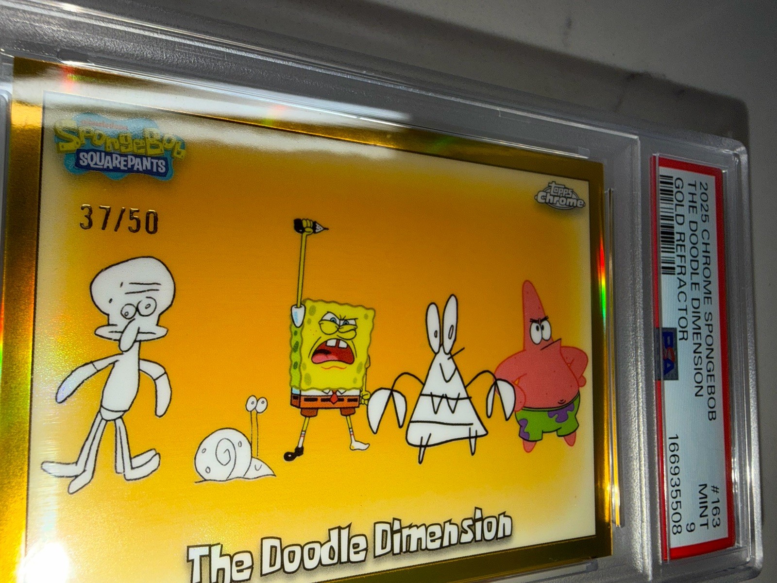 The Doodle Dimension Gold /50 #163- 2025 Topps Chrome SpongeBob Psa9 view 2