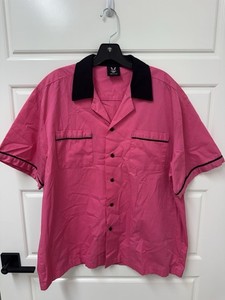Large Hilton Retro Bowling Shirt Mens Womens King pin Pink Black A12