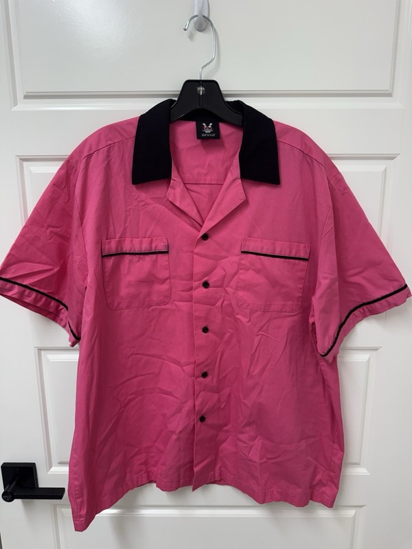 Large Hilton Retro Bowling Shirt Mens Womens King pin Pink Black A12