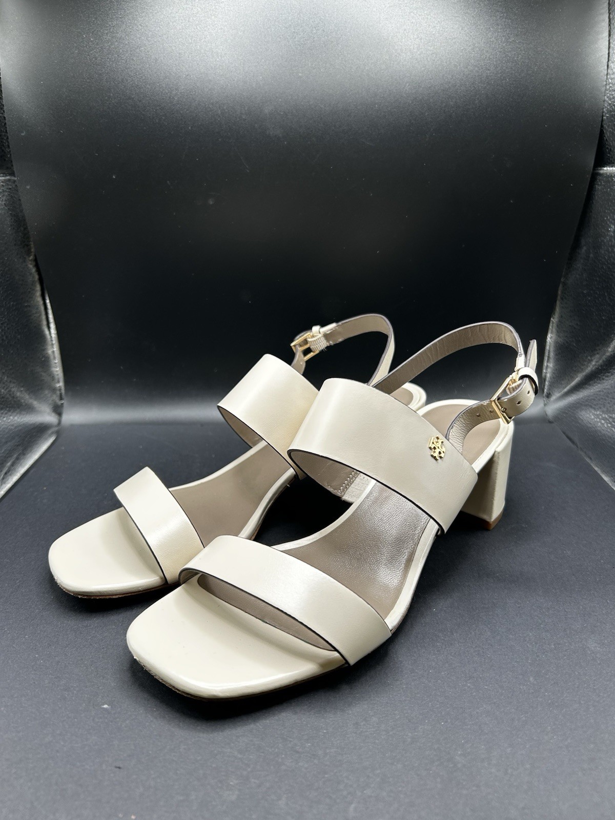 Tory Burch Cream Block Heel Leather Sandals Size 7