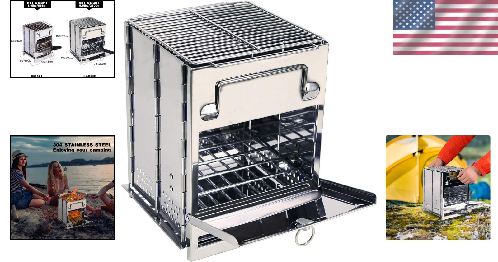 Stainless Steel Portable Camp Stove - REDCAMP Folding Grill for Outdoor Cooking