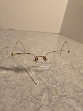 Vintage AO 1/10 12K Gold Filled Rimless Eyeglasses Cable Temples w/ Case
