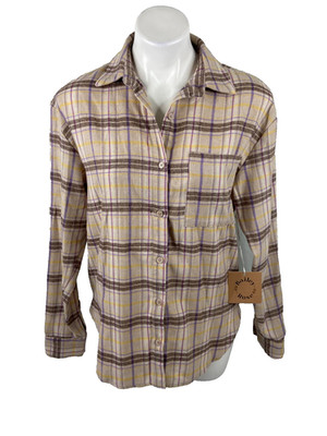 Bailey Rose Women XS Tan Plaid Button Front Shirt Western Cowgirl Casual