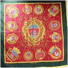 Scarf Carr 90 LES ARMES PARIS Paris Emblem Used AB Rank HERMES Women s Female F