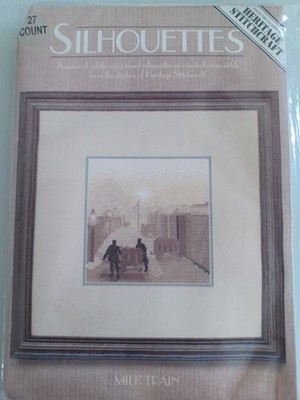NEU, UNBENUTZT, SILHOUETTEN, SEPIA GETÖNT, GEZÄHLTER KREUZSTICH ''MILCHZUG''.