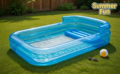 Großer aufblasbarer Pool mit integrierter Bank & Getränkehalter s Family Planschbecken Spaß