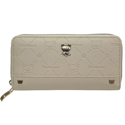 Rilakkuma Round Long Wallet Beige ''Grid Embossed Series'' San-X JP LTD Original