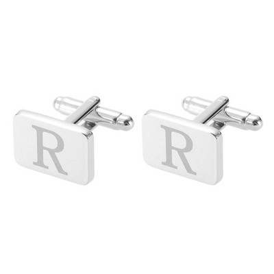 Initial Cufflinks, Alphabet Letter R Copper Square Cuff Links, Silver Tone