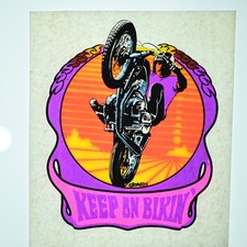 Original VINTAGE 1970s Heat Transfer Keep On Bikin' - 2 Iron On