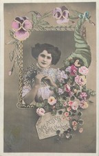 CP FRAME PORTRAIT WOMAN FLOWERS HORN OF PLENTY - 12999