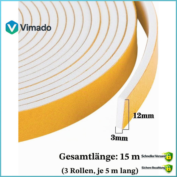 Dichtungsband Selbstklebend 12Mm X 3Mm 15M Schaumstoff Gegen Zugluft-image