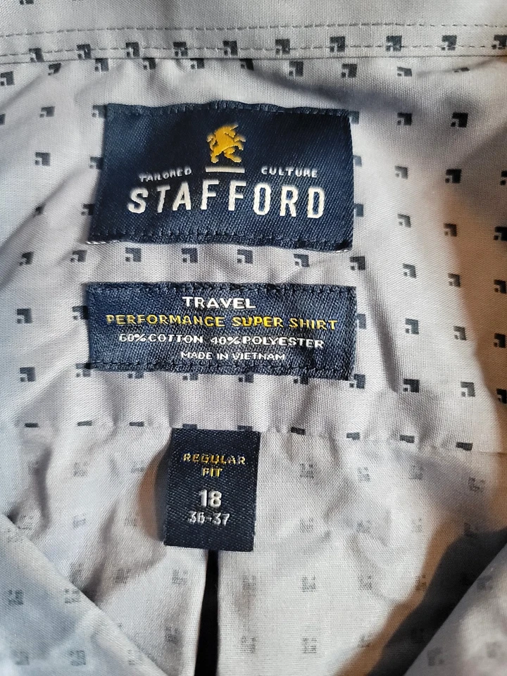 Stafford Travel Performance The Super Shirt Mens Size 18 36/37 Long Sleeve - Image 3 of 4