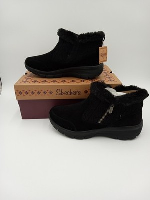 Skechers Easy Going Elemental Bliss Boots Womens Black Fur Lined Ankle Size 10