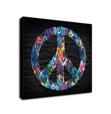 Peace Zeichen - Liebe Herzen Graffiti - gerahmter Leinwand Wandbild Kunstdruck - versch. Gr&ouml;&szlig;en