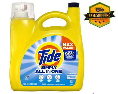 Tide Simply Liquid Laundry Detergent, Refreshing Breeze Scent, 168 fl oz, 128 Lo