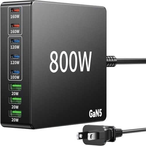 800W USB C Ladestation 8 Port Schnell USB C Ladeblock GaN 140W 160W PD PPS