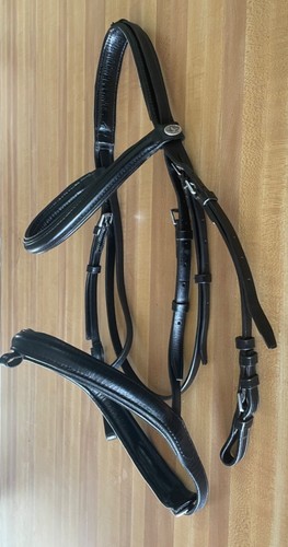 Black Leather Kieffer English Show Dressage Horse Bridle Warmblood Oversized - Picture 3 of 3