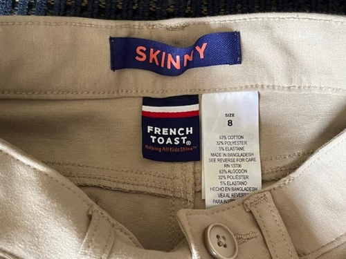French Toast Twill Skinny Pants Girls 8 Khaki Adjustable Waist School Uniform - Picture 2 of 4