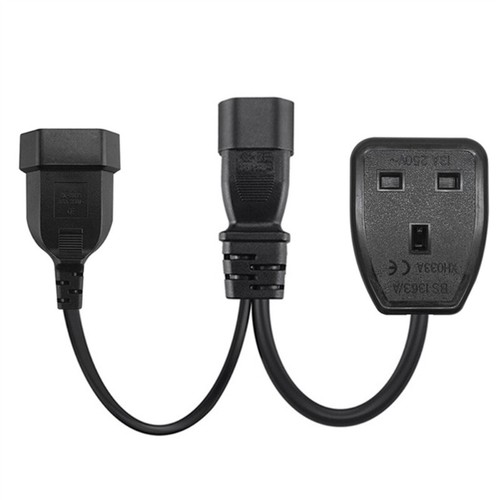 IEC320-C14 Male to UK 13A+EU4.0mm Female Adapter Cord Y-splitter Power Line - Picture 5 of 6