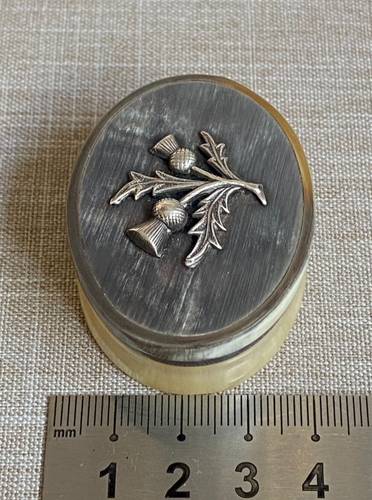 Antique c1880 Victorian Silver Thistle Mounted Oval Scottish Horn Snuff box - Imagen 17 de 18