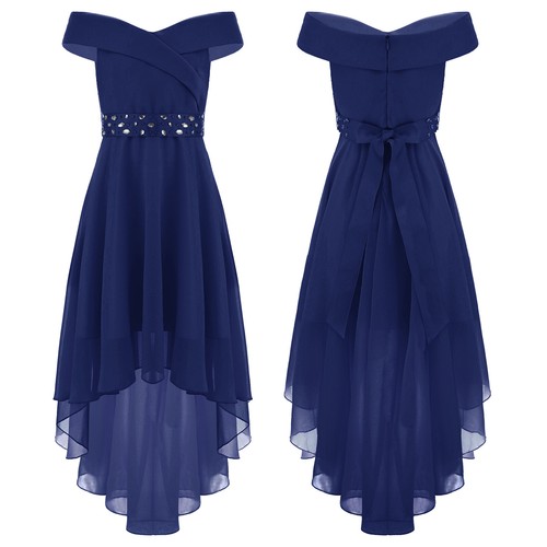 Mädchen Festlich Kleider Schulterfrei Blumenmädchenkleid Unregelmäßig Abendkleid - Picture 2 of 60
