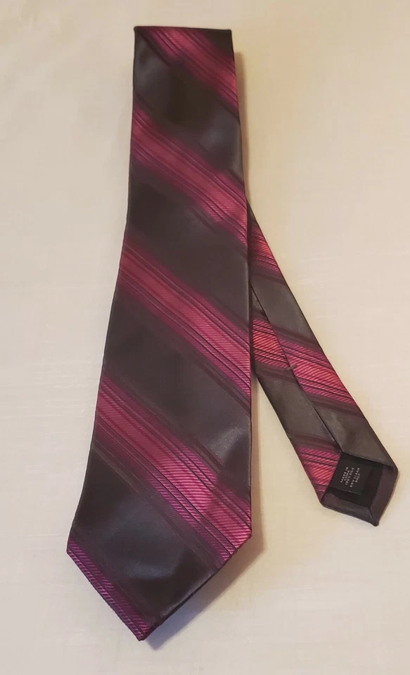  Men's  100% Silk Black/Pink Striped Necktie  by ExpressL 60" W 4" - Image 4 of 4