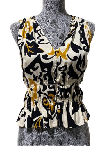 Sanctuary Print Shirred Peplum Tank Sleeveless Golden Hour Featherweight Sz XS