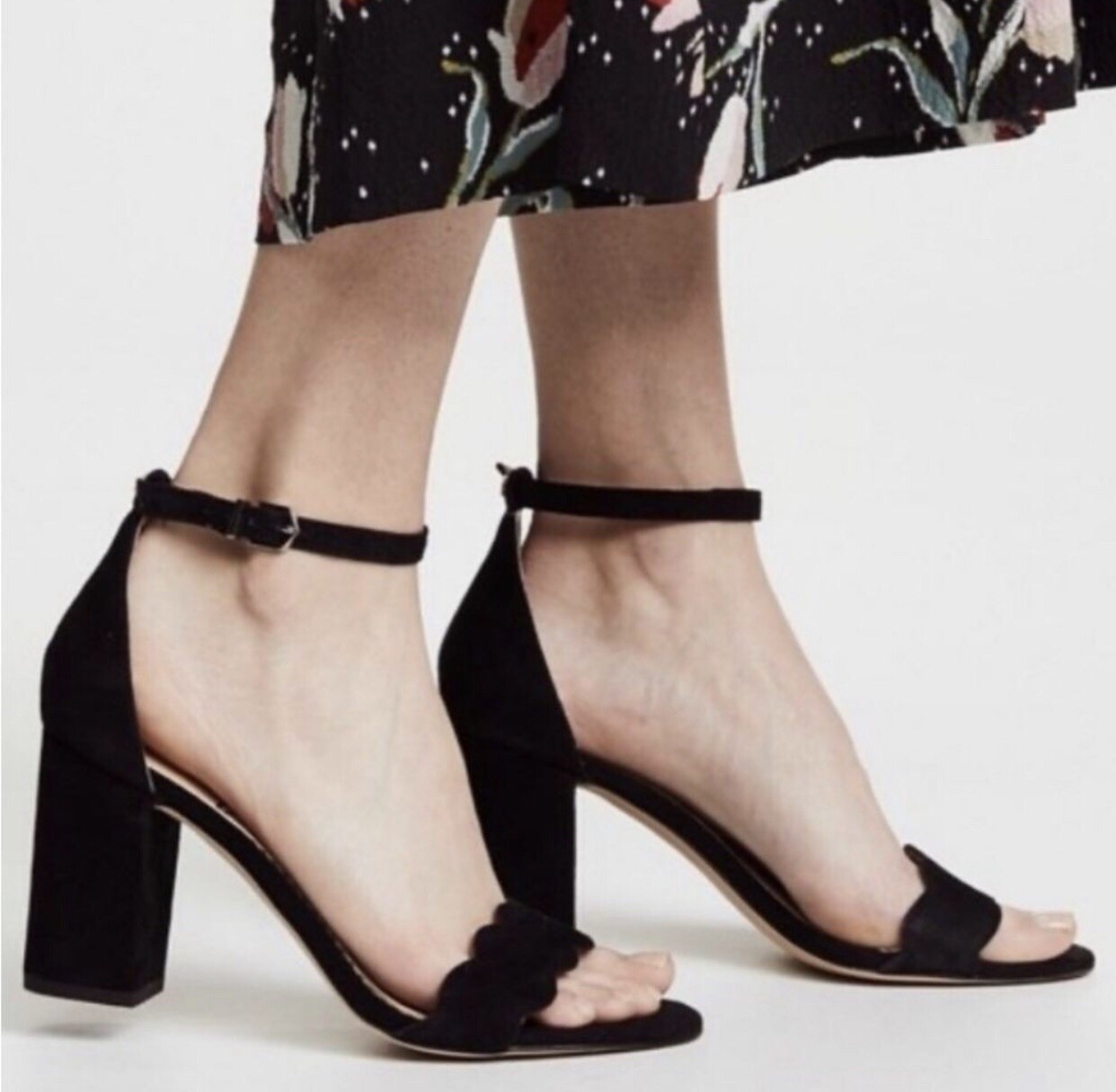 Sam Edelman Odila Suede Leather Scallop Block Heel Black 10 | eBay