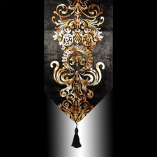 NEW LUXURY SHINY BLACK VELVET DAMASK DECO TASSELS WEDDING BED TABLE RUNNER CLOTH