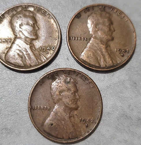Lot of Three (3) Lincoln Wheat Cents, 1940S-1942S, Good Avg Cond, FAST SHIPPING
