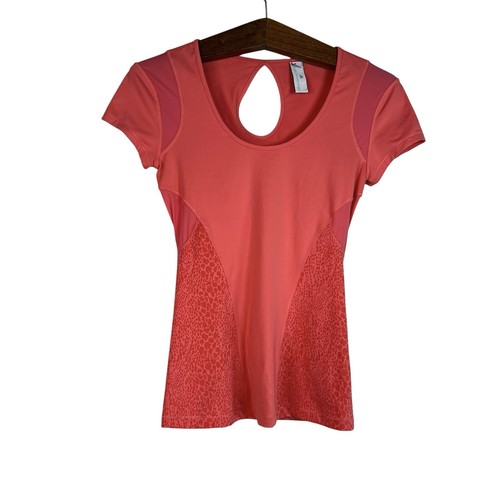 Adidas Stella McCartney Coral Orange Cheetah Cut Out Workout Gym Shirt Size S