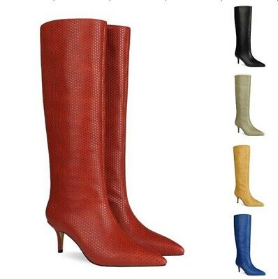 Details about   Big Size 35/45 Ladies Women Knee High Boots Pull On Mid Heel Pointy Toe Shoes L 