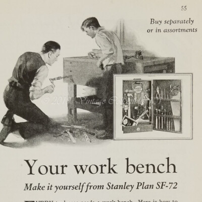 1927 Stanley Tools father son building furniture photo art deco vintage print ad